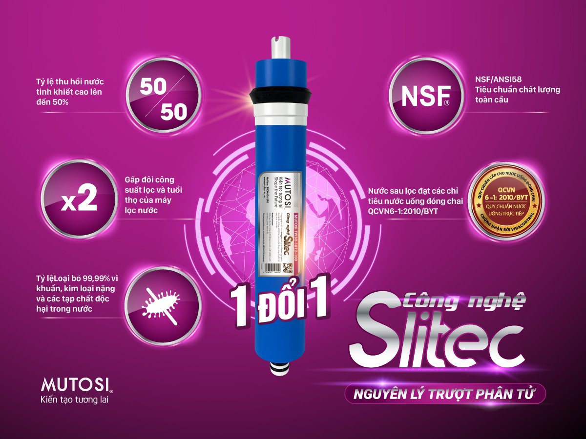 1 đổi 1 - An tâm tận hưởng nguồn nước tinh khiết với màng lọc Slitec