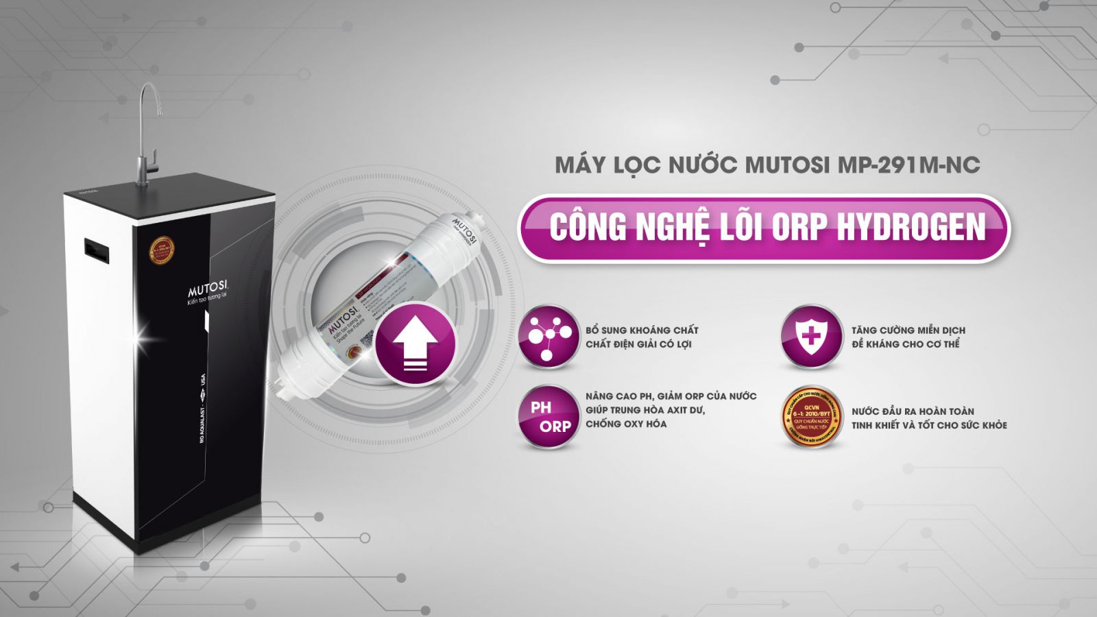 Máy lọc nước Mutosi 9 lõi MP-291M-NC có tủ