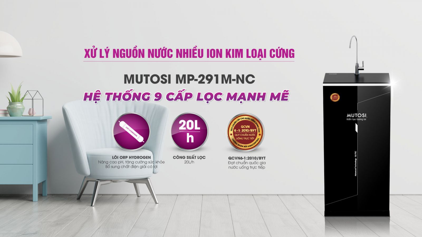 Máy lọc nước Mutosi 9 lõi MP-291M-NC có tủ
